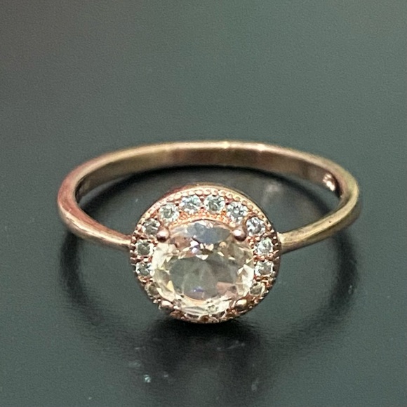 Morganite 925 Rose Gold Solitaire & Eternity Engagement Ring Set Size 7 3g - Picture 9 of 16